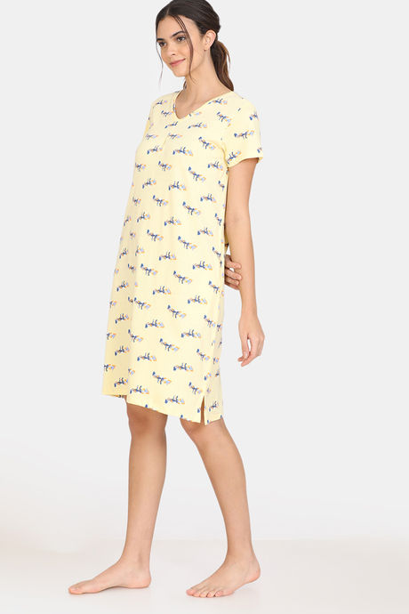 Zivame My Besties Knit Cotton Knee Length Nightdress - Pastel Yellow — image 2